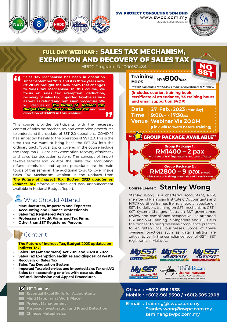 Online Seminar – Sales Tax Mechanism, Exemption and Recovery of Sales Tax