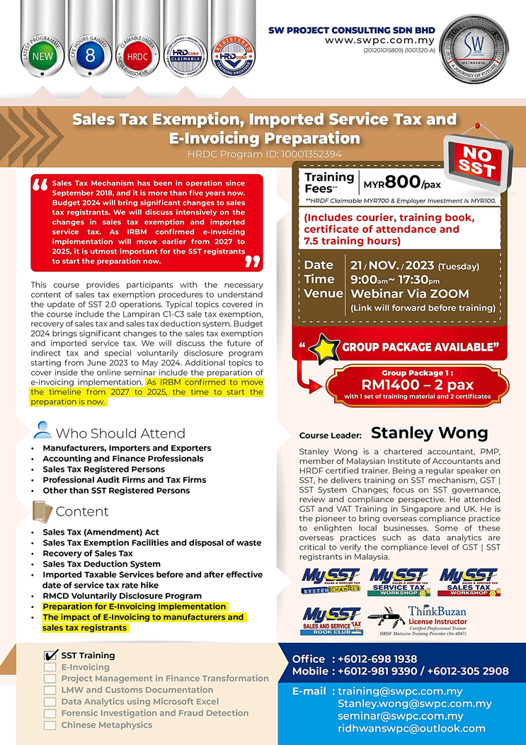 Online Seminar - Sales Tax Exemption, Imported Service Tax and E-Invoicing Preparation