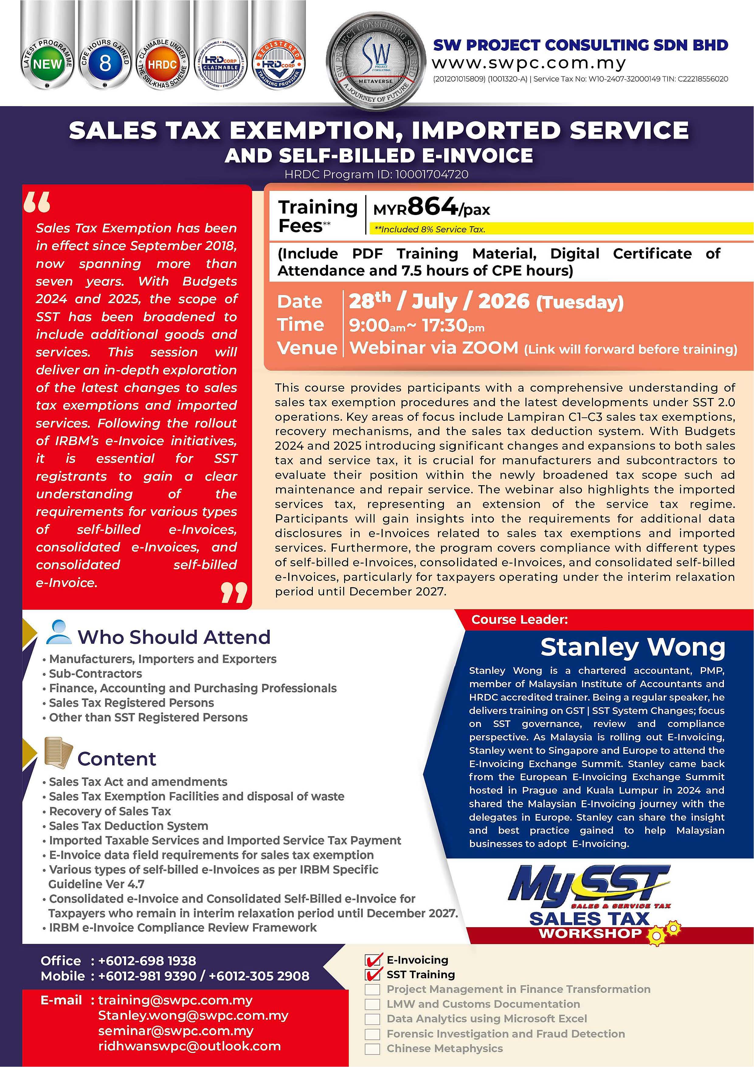 Online Seminar - Sales Tax Exemption, Imported Service and Self-Billed e-Invoice