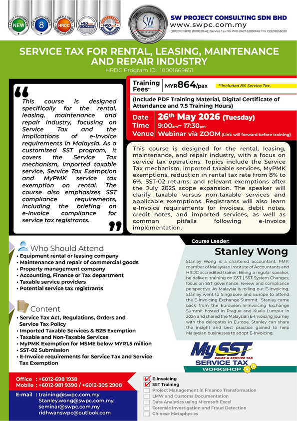 Online seminar - Service Tax for Rental, Leasing, Maintenance and Repair Industry